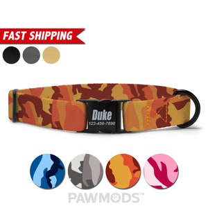 Orange Camo Dog Collar Personalized, Camouflage Dog Collar, Custom Dog Collar With Name, Soft & Adjustable, Free Personalization, Dog Gift