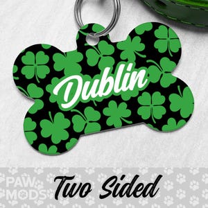 St. Patrick&#39;s Day Dog Tag, Clover Dog Tag Personalized, Lucky Pet Tag, Custom Dog Tag, Dog ID Tag, Pet ID Tag, Double Sided Dog Tag Dog Gift