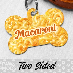 Macaroni Dog Tag, Macaroni & Cheese Dog Tag Personalized, Mac N Cheese Pet Tag, Custom Dog Tag, Dog ID Tag, Pet ID Tag, Double Sided Dog Tag