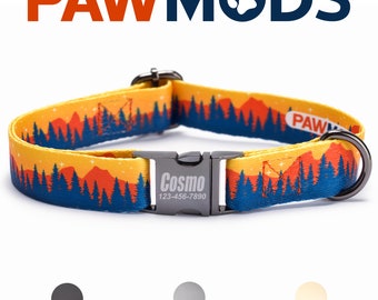 Mountain Dog Collar Personalized Forest Dog Collar Boy Landscape Dog Collar Custom Puppy Gift with Laser Engraved Metal Quick Release Buckle
