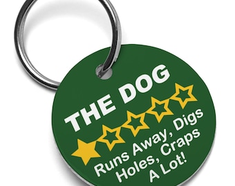 The Dog One Star Review Dog Tag, Personalized Dog Tag for Dogs, Custom Dog Tag, Funny Dog Tag, Pet ID Tag, Pink Dog Name Tag Gift