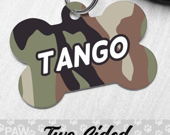 Camo Dog Tag, Woodland Camouflage Dog Tag Personalized, Hunting Pet Tag, Custom Dog Tag, Dog ID Tag, Pet ID Tag, Double Sided Dog Tag