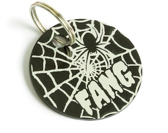 Spider Dog Tags Personalized, Spider Web Dog Tags for Dogs, Cat Tags For Collar, Engraved Dog ID Tag, Halloween Pet Name Tag, Dog Mom Gift