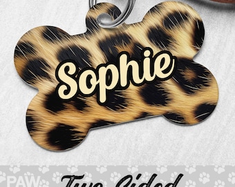 Leopard Dog Tag, Cheetah Dog Tag Personalized, Panther Pet Tag, Faux Fur Custom Dog Tag, Dog ID Tag, Pet ID Tag, Double Sided Dog Tag, Gift