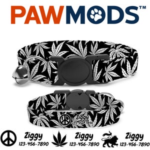 Marijuana Leaves Cat Collar Personalized Cannabis Leaf Cat Collar Hemp Custom Cat Collar with Name Ganja Pot Cat Gift Blunt Reefer Pet Joint