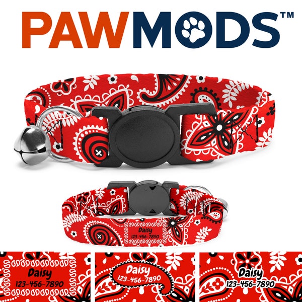 Red Paisley Cat Collar Personalized Red Paisley Bandana Style Cat Collar Red Paisley Vail Cat Collar Western Custom Cat Collar Cowboy Gift