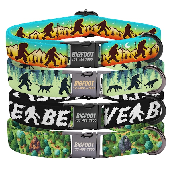 Bigfoot Dog Collars Personalized Sasquatch Dog Collar Yeti Dog Collar Yowie Dog Collar Quick Release Custom Engraved Metal Buckle Dog Gift