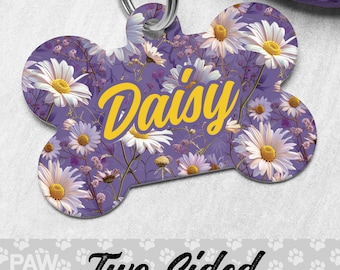 Daisy Dog Tag, Floral Dog Tag Personalized, Flower Pet Tag, Custom Dog Tag, Dog ID Tag, Pet ID Tag, Double Sided Dog Tag, Puppy Dog Gift