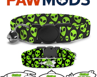 Alien Cat Collar Personalized Green Martian Cat Collar Boy Sci-Fi Outer Space Gray Aliens Cat Collar Custom Quick Release Collar Cat Gift
