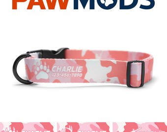 Pink Camo Dog Collar Hunting Dog Collar Personalized Dog Collar Girl Military Dog Collar with Name Camouflage Puppy Collar Custom Dog Gift