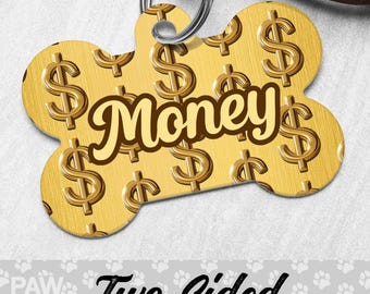 Gold Dog Tags for Dogs Personalized, Money Dog Tag, Cash Pet Tag, Dollar Custom Dog Tag, Dog ID Tag, Dog Gift