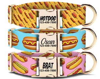 Hotdog Dog Collars, Corndog Collars, Funny Dog Collars, Personalized Dog Collars, Hot Dog Pet Collars, Dog Mom Gift