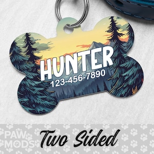 Mountain Dog Tag, Rustic Dog Tag Personalized, Camping Pet Tag, Hiking Custom Dog Tag, Nature Dog ID Tag, Pet ID Tag, Double Sided Dog Tag