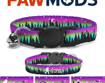 Mountain Cat Collar Personalized Northern Lights Cat Collar Girl Aurora Borealis Cat Collar Forest Cat Collar Custom Cat Collar Cat Mom Gift