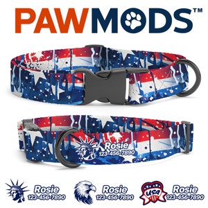 American Flag Dog Collar Personalized 4th of July Dog Collar Stars & Stripes Red White Blue Patriotic Dog Collar USA Independence Day Gift