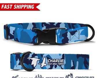 Blue Camo Dog Collar Personalized, Camouflage Dog Collar, Custom Dog Collar With Name, Soft & Adjustable, Free Personalization, Dog Gift