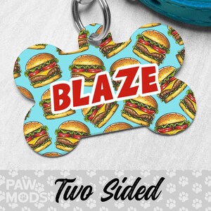 Cheeseburger Dog Tag, Cheese Burger Dog Tag Personalized, Burger Pet Tag, Hamburger Custom Dog Tag, Dog ID Tag, Pet ID, Double Sided Dog Tag