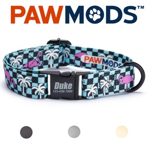 Flamingo Dog Collar Personalized Dog Collar Boy Palm Tree Dog Collar Girl Custom Puppy Gift with Laser Engraved Metal Quick Release Buckle
