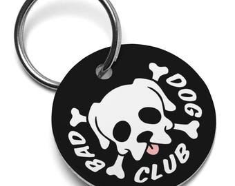 Skull Dog Name Tag, Personalized Dog Tag for Dogs, Custom Dog Tag, Funny Dog Tag Collar Charm, Bad Dog Club, Pet ID Tag, Cute Collar Charm