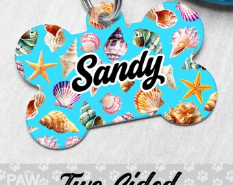 Seashells Dog Tag, Custom Personalized Ocean Pet ID Tag, Beach Puppy Gift