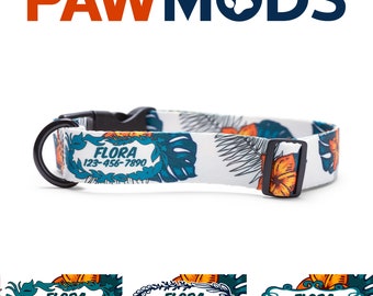 Hawaiian Dog Collar Personalized Dog Collar Floral Dog Collar Girl Plumeria Dog Collar Flower Dog Collar Boy Tropical Dog Collar Custom Name