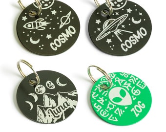 UFO Dog Tags Personalized, Rocket Dog Tags for Dogs, Cat Tags For Collar, Engraved Dog ID Tag, Alien Pet Name Tag, Space Dog Mom Gift