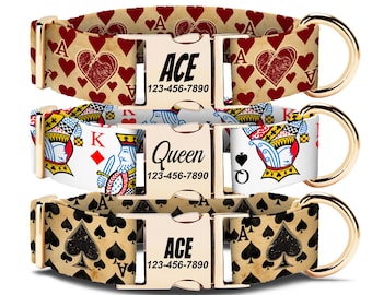 Ace Dog Collars Personalized, Ace of Spades Dog Collar, Ace of Hearts Dog Collar, Poker Cards Dog Collar, Gambling Dog Collars, Dog Gift