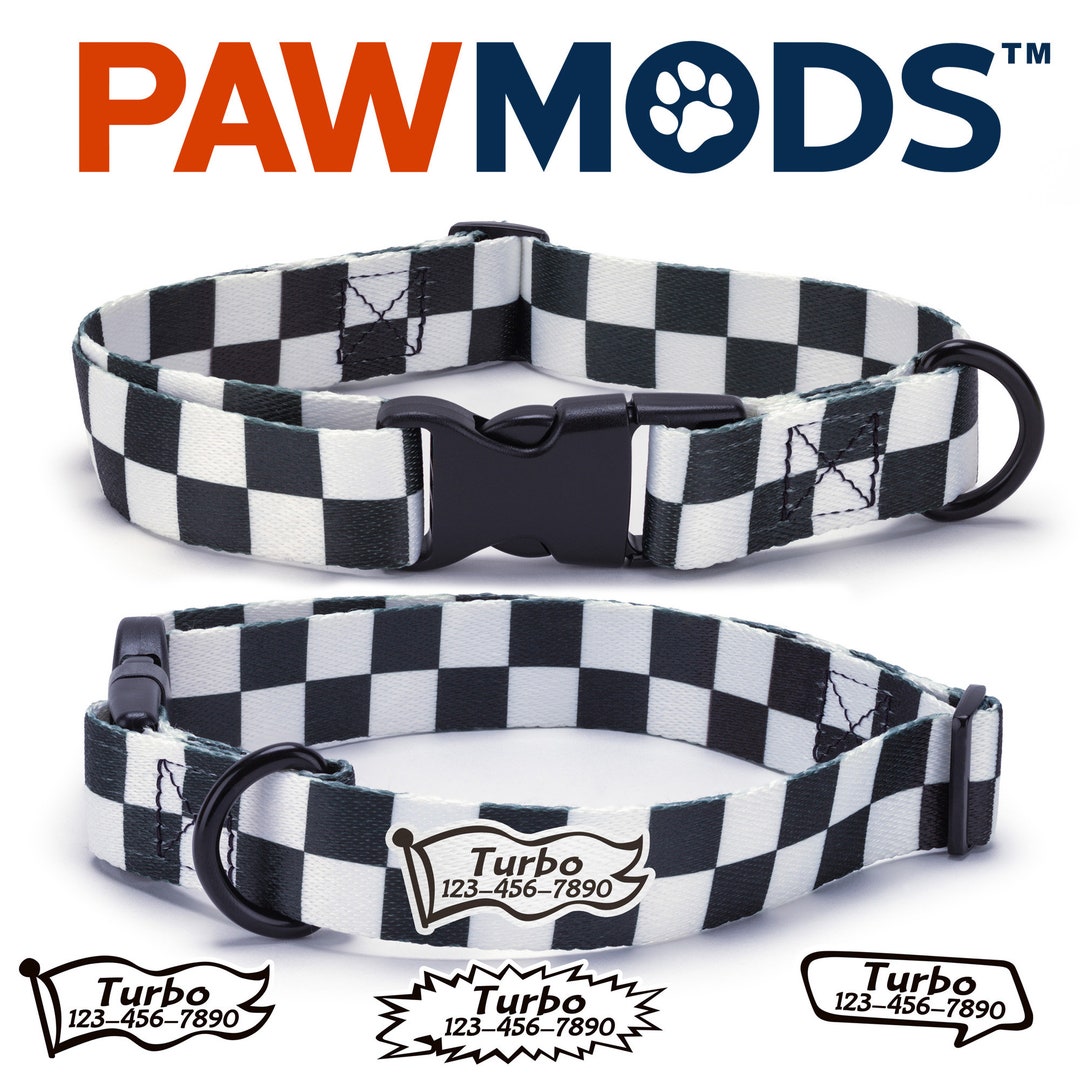Checkered Dog Collar Personalized Punk Dog Collar Boy Checker Flag