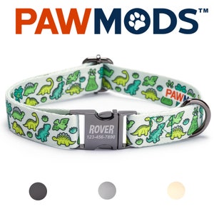 Dinosaur Dog Collar Personalized Dog Collar Boy Green Dino Dog Collar Custom T Rex Puppy Gift with Laser Engraved Metal Quick Release Buckle