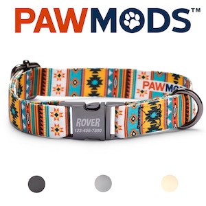 Aztec Dog Collar Personalized Custom Western Dog Collars Southwest Mexican Tribal Puppy Gift with Laser Engraved Metal Quick Release Buckle
