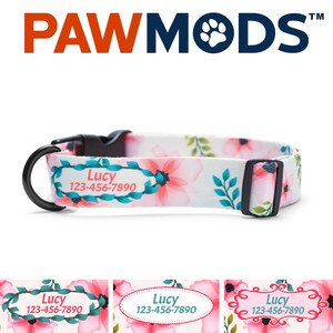 Pink Floral Cherry Blossom Dog Collar Personalized, Watercolor Flower Custom Dog Collar with Name Dog Mom Gift Puppy Collar Girl Dog Collar