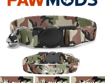 Hunting Cat Collar Personalized Cat Collar Camo Cat Collar Boy Woodland Camouflage Cat Collar with Name Cat Gift Cat Dad Kitten Collar