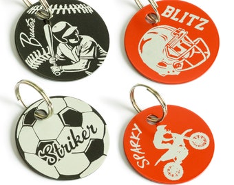 Sports Dog Tags Personalized, Baseball Dog Tags for Dogs, Cat Tags For Collar, Engraved Dog ID Tag, Football Pet Name Tag, Dog Mom Gift