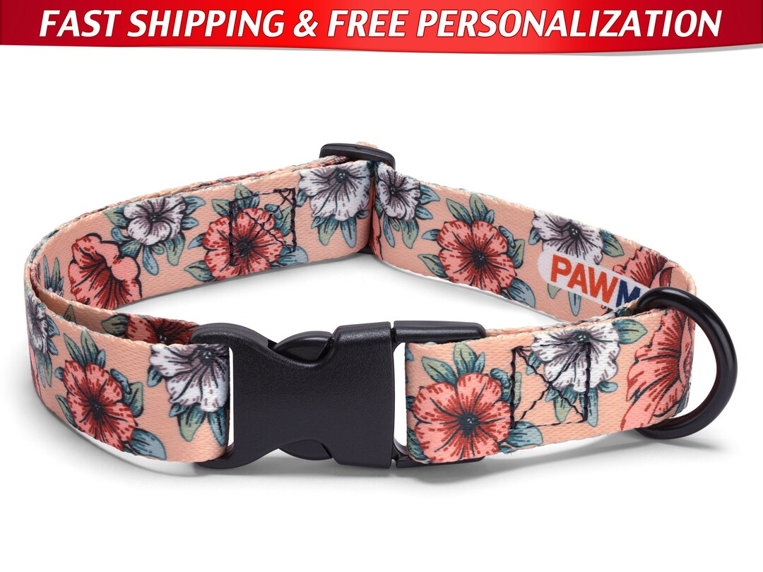 Hibiscus Flower Dog Collar Personalized Boho Floral Puppy Etsy