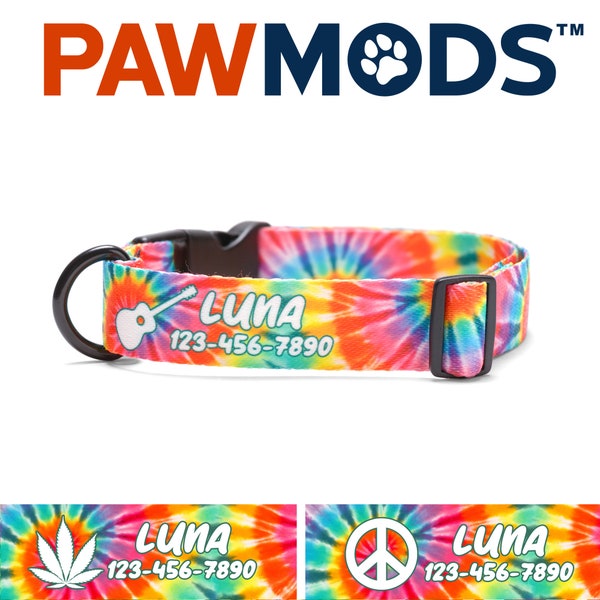Personalized Dog Collar Tie Dye with Quick Release Buckle, Soft & Comfortable Hippie Puppy Collar with Custom Name Tye Dye Doggy Gift