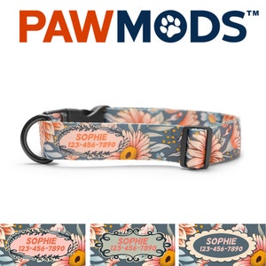 Floral Dog Collar Girl Boho Dog Collar Personalized Wild Flower Dog Collar Blush Pink Custom Dog Collar With Name Puppy Collar Dog Gift Mom