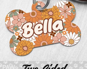 Boho Flowers Dog Tags for Dogs Personalized, Boho Floral Dog Tag, Boho Pet Tag, Flower Custom Dog Tag, Dog ID Tag, Dog Gift