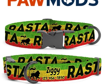 Rasta Dog Collar Personalized Jamaica Dog Collar Reggae Dog Collar with Lion Custom Dog Collar with Name Rastafari Dog Collar Dog Gift