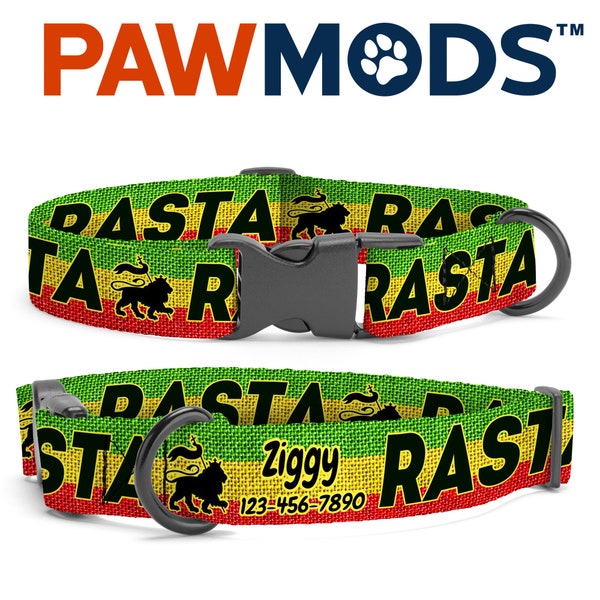 Rasta Dog Collar Personalized Jamaica Dog Collar Reggae Dog Collar with Lion Custom Dog Collar with Name Rastafari Dog Collar Dog Gift