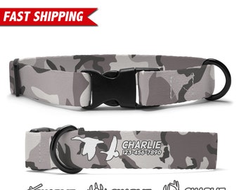 Gray Camo Dog Collar Personalized, Camouflage Dog Collar, Custom Dog Collar With Name, Soft & Adjustable, Free Personalization, Dog Gift