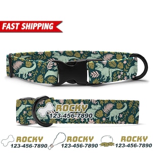Dinosaur Dog Collar, Personalized Dog Collar, Dino Custom Dog Collar With Name, Soft & Adjustable, Free Personalization, Dog Mom Gift