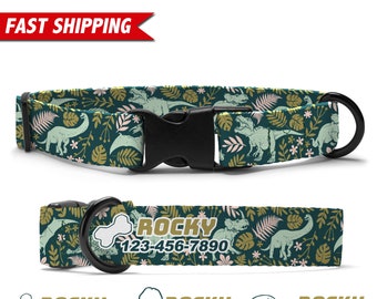 Dinosaur Dog Collar, Personalized Dog Collar, Dino Custom Dog Collar With Name, Soft & Adjustable, Free Personalization, Dog Mom Gift