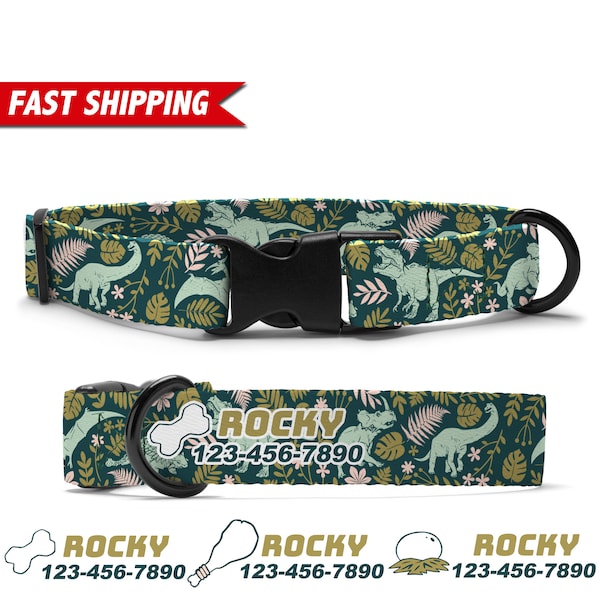 Dinosaur Dog Collar, Personalized Dog Collar, Dino Custom Dog Collar With Name, Soft & Adjustable, Free Personalization, Dog Mom Gift