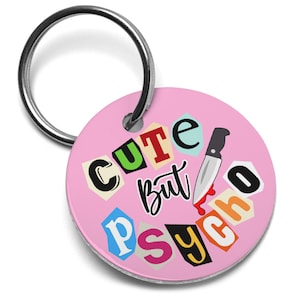 Cute but Psycho Dog Tag, Personalized Dog Tag for Dogs, Custom Dog Tag, Funny Dog Tag, Pet ID Tag, Cute Collar Charm, Pink Dog Name Tag