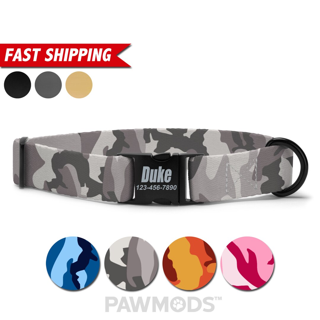 Gray Camo Dog Collar Personalized, Camouflage Dog Collar, Custom Dog Collar With Name, Soft