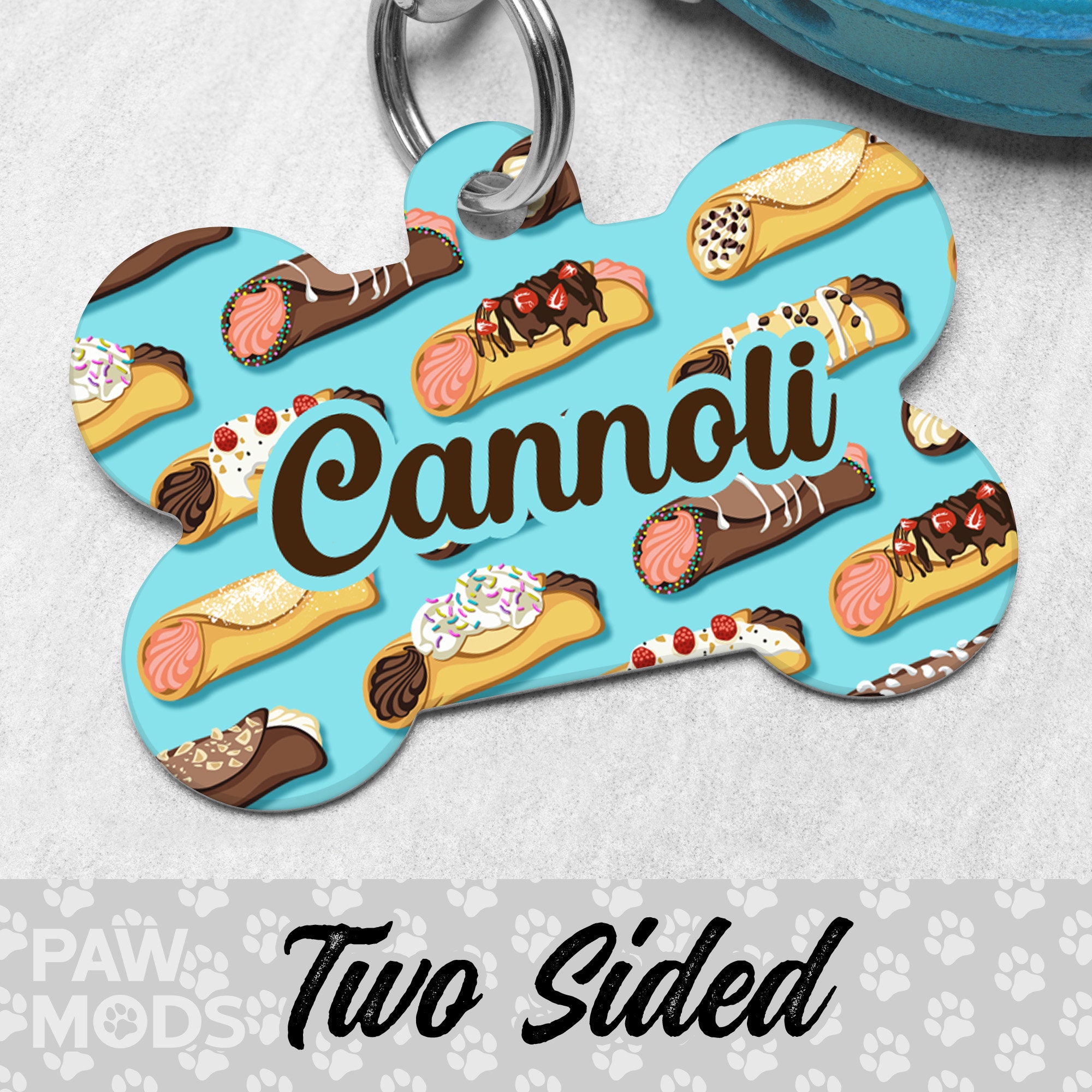 Cannoli Dog Tag, Cannoli Dog Tag Personalized, Pastry Pet Tag, Dessert Custom Dog Tag, Sweet Dog ID Tag, Pet ID Tag, Double Sided Dog Tag