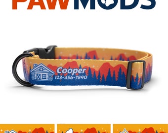Mountain Dog Collar Personalized Dog Collar Landscape Custom Dog Collar with Name Forest Dog Collar Boy Camping Dog Collar Dog Dad Dog Gift