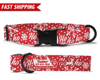 Christmas Dog Collar Personalized, Snowflakes Dog Collar, Custom Dog Collar with Name, Soft Adjustable Dog Collar, Holiday Dog Mom Gift.