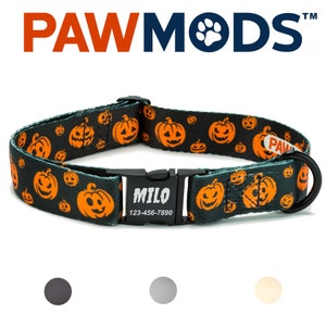Jack O Lantern Dog Collar Personalized Halloween Dog Collar Girl Orange Pumpkin Dog Collar Custom with Name & Quick Release Buckle Dog Gift