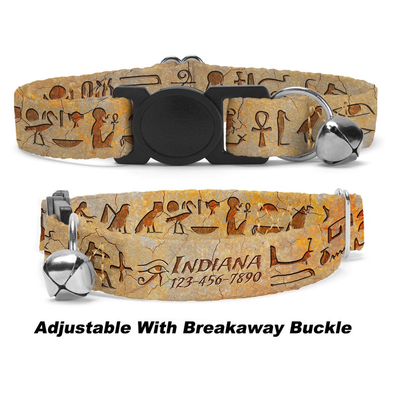 Personalized Egyptian Hieroglyphics Cat Collar Adjustable.
